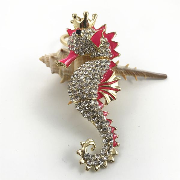 

creative lovely diamond seahorse alloy marine animal car keychain, Slivery;golden