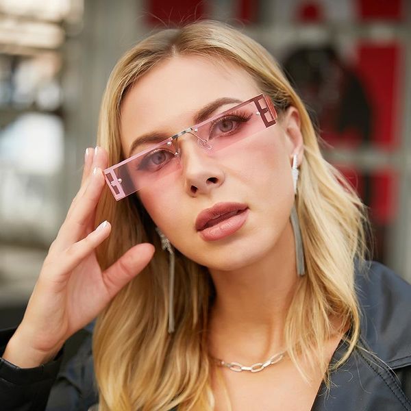 

sunglasses retro half frame rectangle women brand rimless sun glasses for female unique men ocean lens shades, White;black