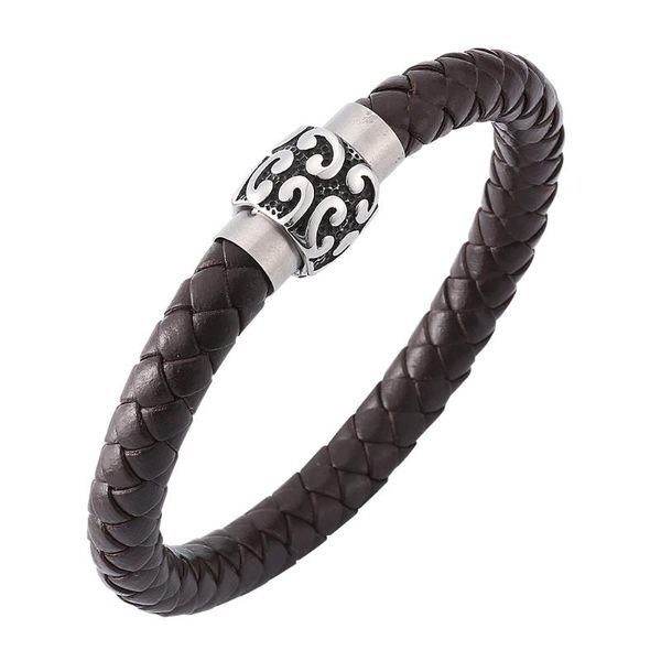 

charm bracelets vintage personality pattern men's brown woven leather bracelet stainless steel magnetic buckle fashion 7-sp0147, Golden;silver