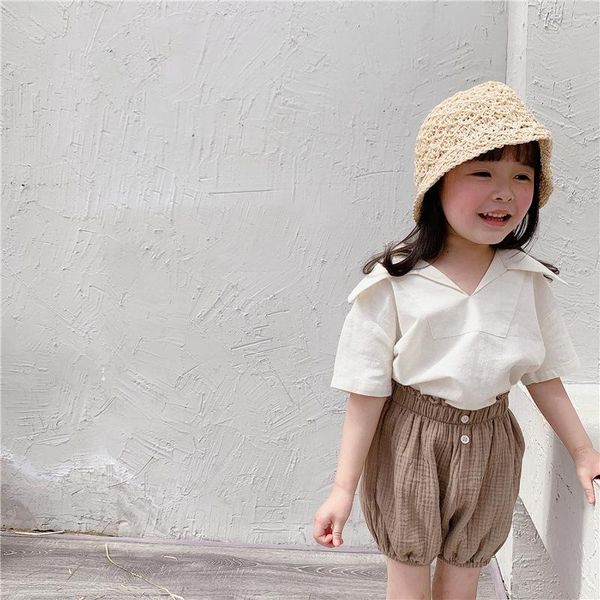 

shirts baby shirt children's clothing 2021 summer girls korean cotton lapel with short sleeves, White;black