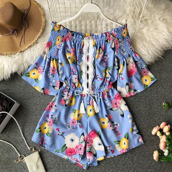 

women's jumpsuits & rompers korean summer high waist slash neck casual playsuits women print jumpsuit overalls e137, Black;white