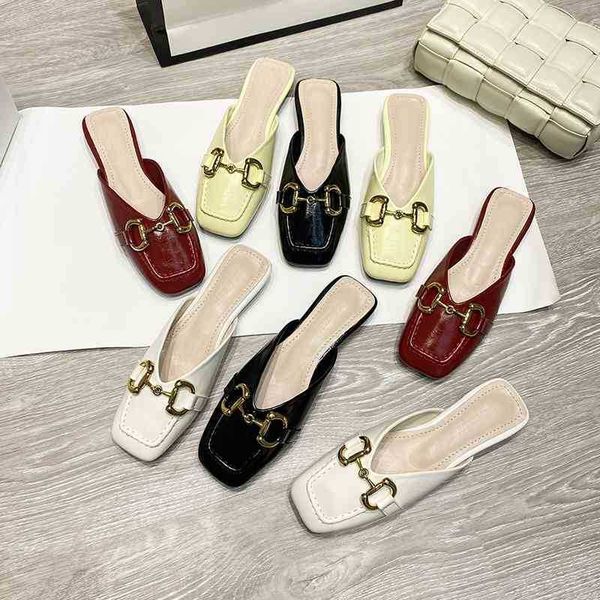 

g's red bag flat bottom sandals women's summer 2021 new square soft bottom solid color lazy slippers zlh, Black