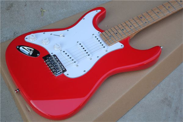 

6 strings red brown left handed electric guitar,yellow maple fretboard