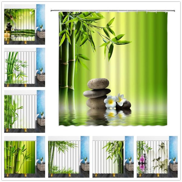 

shower curtains zen green bamboo leaves orchid stone desert 3d print bathroom home decor waterproof polyester cloth curtain