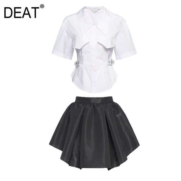 

[deat] women half sleeve turn-down collar white simple skirts two-piece suit fashion summer 13d089 210527