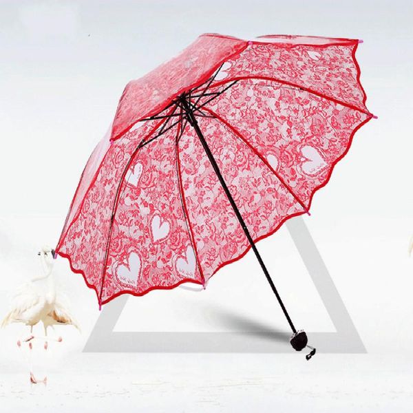 

umbrellas korean lace heart fold umbrella exceed thickness environmental protection rain women and men