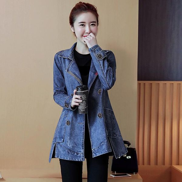 

women's jackets 2021 denim jacket female long section wild slim loose casual windbreaker, Black;brown