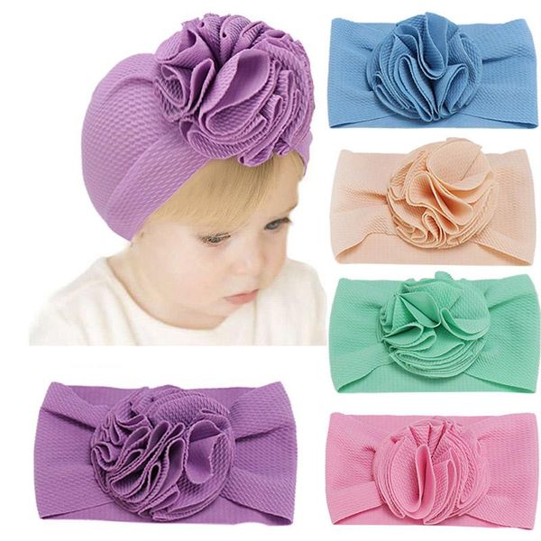 

1pc flower hair accessories for baby girls soft solid headbands turban large flower knot warm baby elastic hair bands headwear, Slivery;white