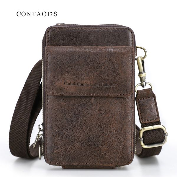

black angel crazy horse leather men's mobile phone messenger mini shoulder bag