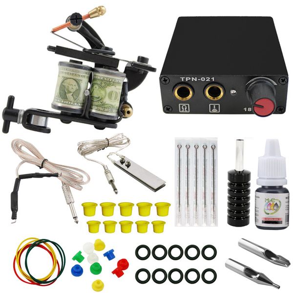 

complete rotary tattoo guns kit sets machine equipment for beginner starter metallic needles ink power supply