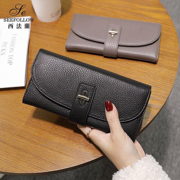 

purse leather wallet women's long 2021 korean handbag layer soft cowhide high capacity fashion, White