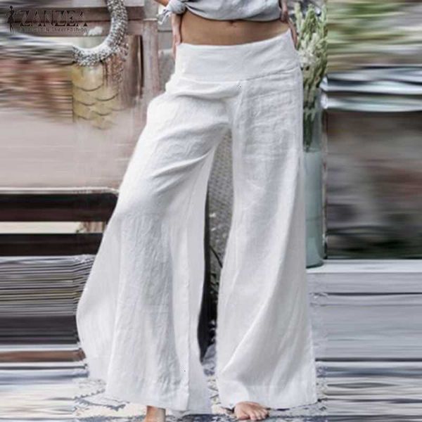 

women's pants & capris capris high waist trousers fashion solid wide leg casual side zipper long pantalon palazzo plus size t e9tn, Black;white