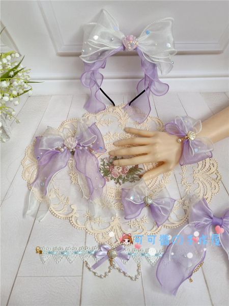 

party masks vintage gothic lolita gradient shell side clip hair band bowknot pearl kc white tea headwear