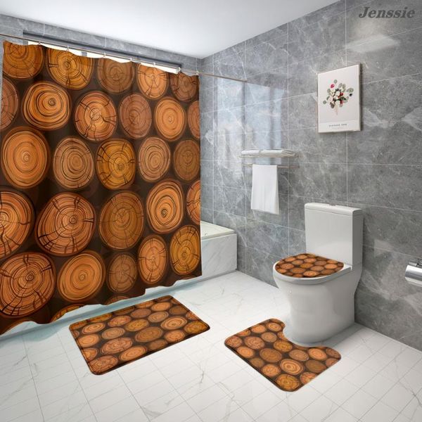 

shower curtains round rosewood pile printed curtain set anti slip bath carpet toilet lid cover 3d print fabric rustic wood
