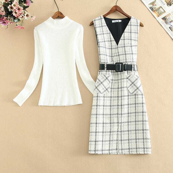 

light luxury / tweed suit winter 2020 skirt medium length autumn dress with thin base, age reducing plaid and buttocks, Black;gray