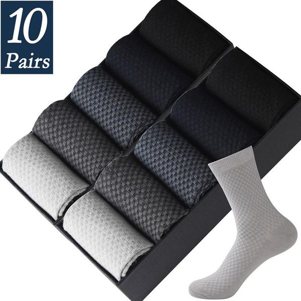 

men's socks 10 pairs mens office bamboo fiber autumn business breathable spring winter men big size eur38-45, Black