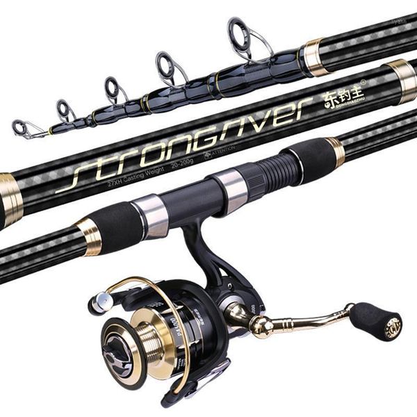 

boat fishing rods spinning 2.1m-5.4m carbon fiber carp rod and reel set mh power sea rock long distance pole