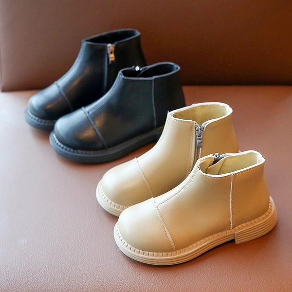

boots children fashion kids ankle for girls british style zipper black khaki thin 2021 autumn winter 21-36, Black;grey