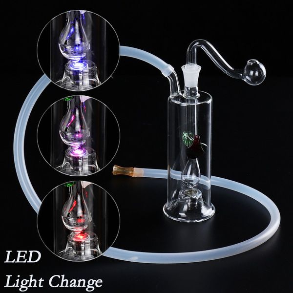 LED Light Change Narghilè Pipa da fumo in vetro Altezza 5,9 pollici Bong Narghilè Ciotola per tabacco Artigianale Narghilè portatile Olio Percolatore Gorgogliatore Tubi d'acqua per fumatori