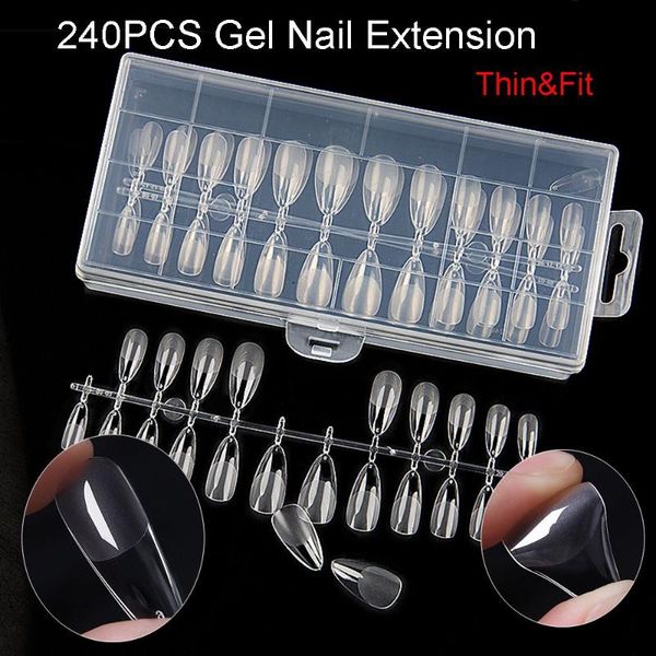 

false nails 240pcs/box mixed 12 sizes no need to file clear half matte texture full cover nail tips press on fake, Red;gold