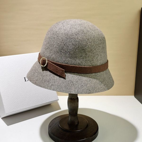 

luxury australian pure wool basin hat women's autumn and winter simple retro elegant coat with hat woolen fisherman hat tide, Blue;gray