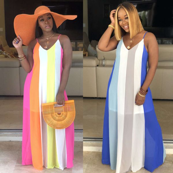 

a7048 2019 summer stripe contrast drs chiffon suspender skirt, Black;gray