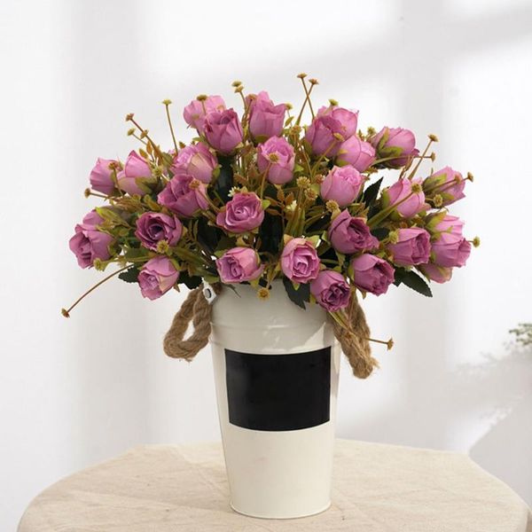 

decorative flowers & wreaths rose pink artificial flower silk wedding rosy bouquet fake for home decoration indoor