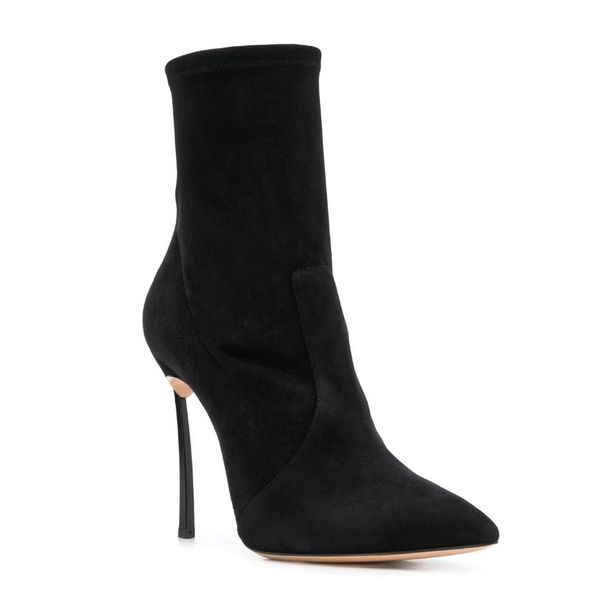 

2021 new socks boots women stretch fabric pointed toe ankle boots high heels 11cm basic high boots pumps women shoes, Black