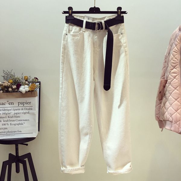 

2021 new women's white jeans, loose, tight, casual, high waist, old-fashioned, matching, harem, spring and autumn fashion zx0c, Blue