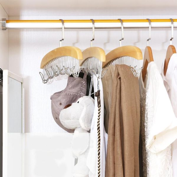 

hooks & rails 1pcs tie belt hanger 12 stainless steel storage wood closet wardrobe racks scarves multifunctional organizer