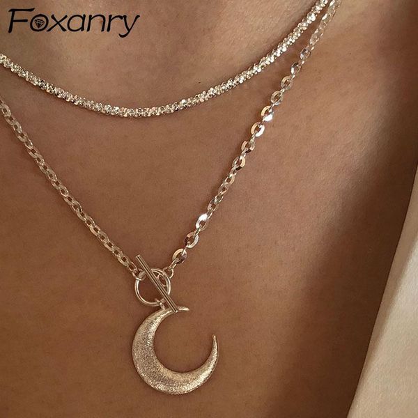 

chains foxanry 925 sterling silver clavicle chain necklace for women trendy elegant charming sparkling moon bride jewelry birthday gift