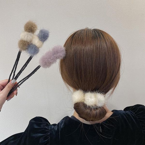 

hair bun maker magic hairpin plush diy braiding lazy braider tool twist elastic clips for women headband styling accessories, Brown