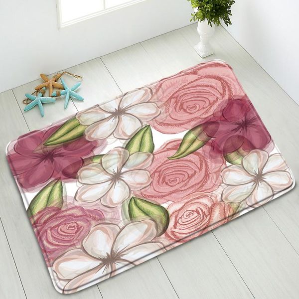 

bath mats color rose flowers mat green leaves plants bathroom anti-slip living room bedroom kitchen doormat washable home decor