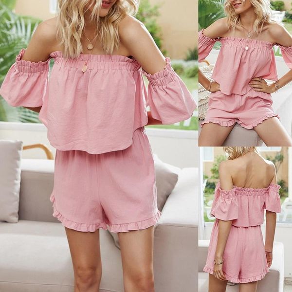 

women's tracksuits summer strapless feminine sweet shorts pink 2 piece set, Gray