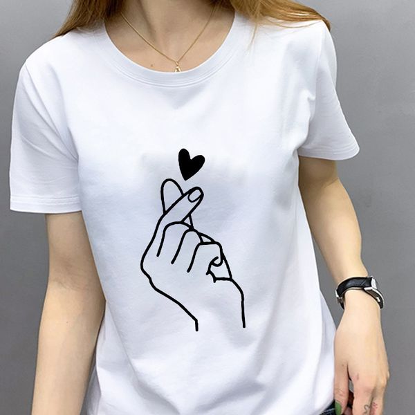 

2020 new summer than heart printed t shirt women thin section white love t-shirt femme & tee hipster korean tshirt clothing c0220