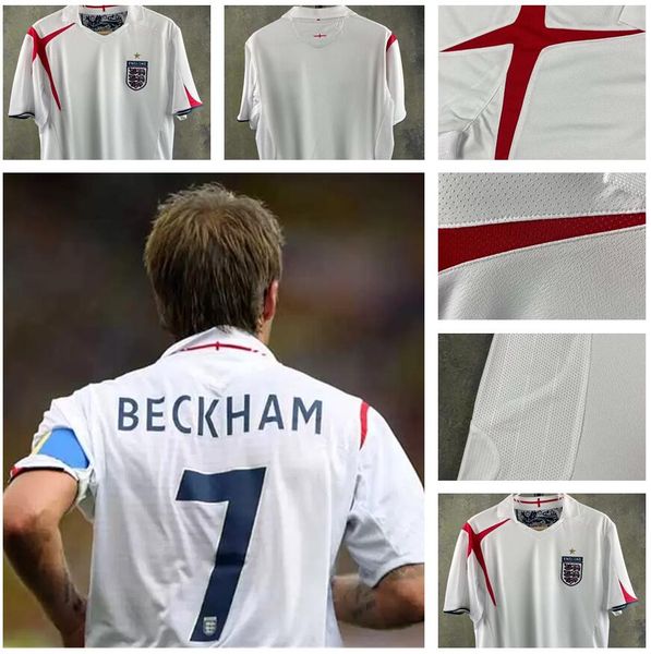

retro version #7 bekcham #4 gerrard soccer jersey 2006 world cup #8 lampard #9 rooney short sleeve home white soccer shirts men #10 owen foo, Black;yellow