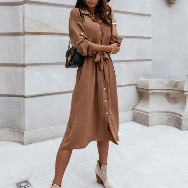 

2021 new autumn sleeve long shirt women winter casual single breasted sashes button lady elegant office vestidos t7qi, Black;gray