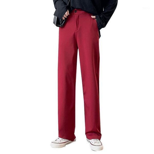 

women's pants & capris high waist 2021 girls button suit women korean all-match ankle length wide-leg drape straight casual, Black;white