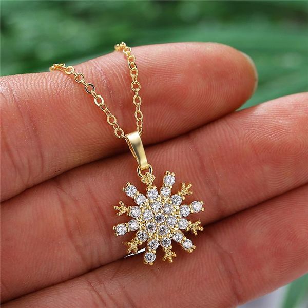 

pendant necklaces cute snowflake necklace female white crystal wedding vintage rose gold silver color chain for women