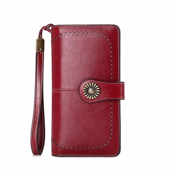 

prettyzys women clutch leather wallet female long wallet women zipper purse strap money bag purse for iphone 7 y19062003, Red;black