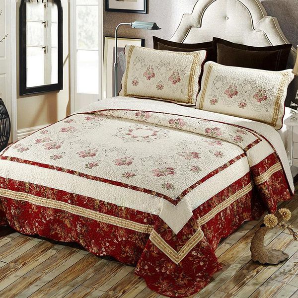 

comforters & sets embroidered cotton quilt set 3pcs bedspread for double bed coverlet pillowcase king size summer blanket on the chausub