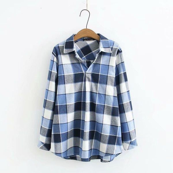 

plus size xl-4xl women's long sleeved plaid blouse fashion female vintage blusas officewear blouses & shirts, White