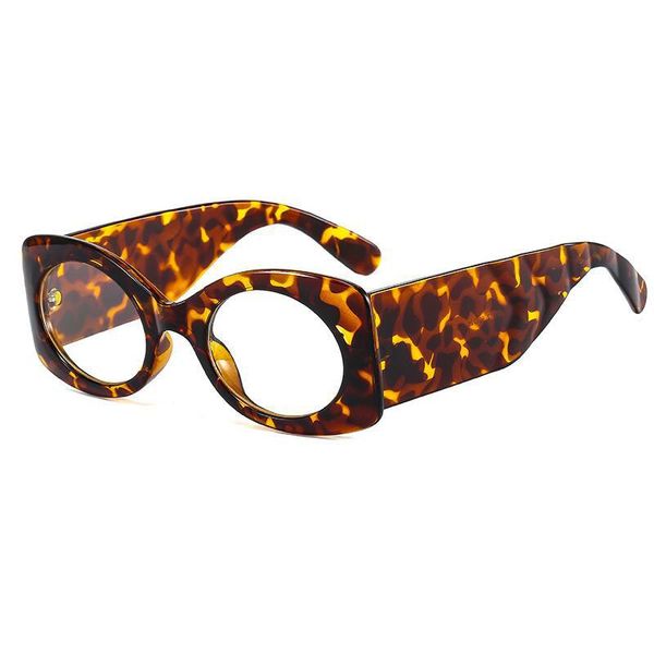 

sunglasses vintage luxury transparent eyewear leopard frame oval female glasses round black wide leg flat mirror, White;black
