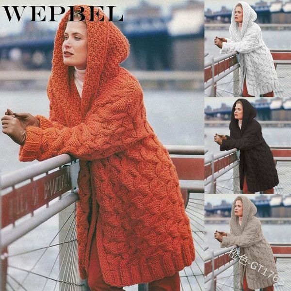 

women's jackets wepbel autumn winter cardigan single-breasted sweater casual solid color long-sleeved loose knitted hooded, Black;brown