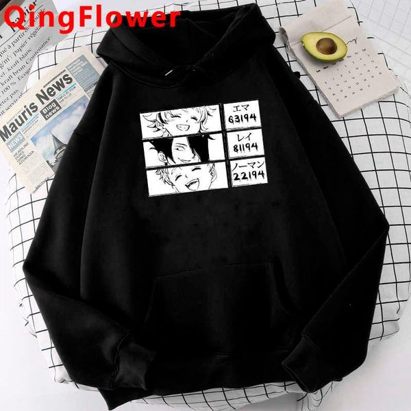 

men's hoodies & sweatshirts the promised neverland men korea hip hop harajuku streetwear male hoddies grunge, Black