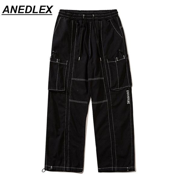 

men's jeans high street retro big pocket drawstring trendy fashion men streetwear 2021 autumn loose casual profile beaming overalls, Blue