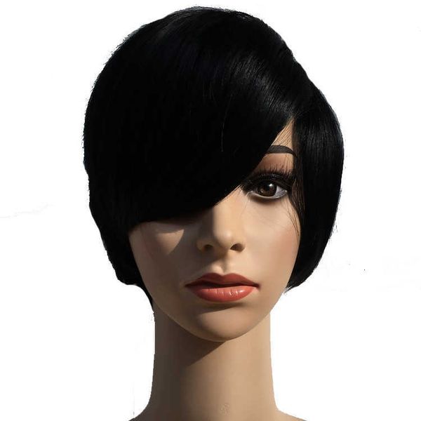 

black short straight wig partial wave head