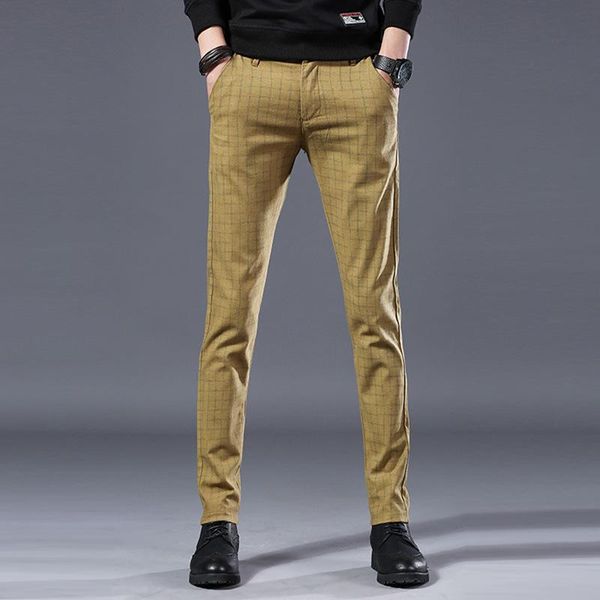 

men's pants 2021 straight loose casual trousers large size cotton fashion business suit plaid khaki grey, Black