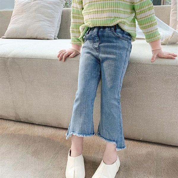 

toddler girls jeans 2021 spring new child fashion flare pants elastic waist solid slim denim pants for baby girl, Blue