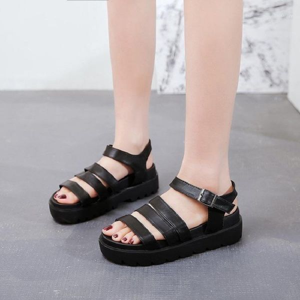 

sandals summer shoes woman flat platform women soft leather casual open toe gladiator wedges1, Black